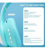 AKZ-02 Color Light Cat Ear Wireless Bluetooth Headphone Heavy Bass E-Sport Head-Mounted Headset - Gradient Sky Blue