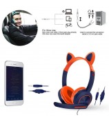 AKZ-024 Kids Headphones Cat Ear 3.5mm Wired Headset Gaming Headset with Microphone - Fruit Blue