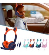 AKZ-024 Kids Headphones Cat Ear 3.5mm Wired Headset Gaming Headset with Microphone - Fruit Blue