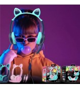 AKZ-024 Kids Headphones Cat Ear 3.5mm Wired Headset Gaming Headset with Microphone - Fruit Blue