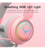 SY-G25 Deer Antler Wired Headset RGB Light Headphones with Noise Cancelling Mic 3.5mm Gaming Earphones for E-Sports - Pink