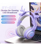 SY-G25 Deer Antler Wired Headset RGB Light Headphones with Noise Cancelling Mic 3.5mm Gaming Earphones for E-Sports - Pink