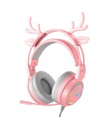 SY-G25 Deer Antler Wired Headset RGB Light Headphones with Noise Cancelling Mic 3.5mm Gaming Earphones for E-Sports - Pink