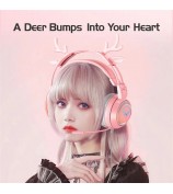 SY-G25 Deer Antler Wired Headset RGB Light Headphones with Noise Cancelling Mic 3.5mm Gaming Earphones for E-Sports - Pink