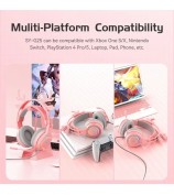 SY-G25 Deer Antler Wired Headset RGB Light Headphones with Noise Cancelling Mic 3.5mm Gaming Earphones for E-Sports - Pink