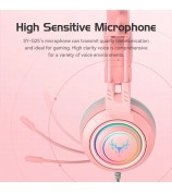 SY-G25 Deer Antler Wired Headset RGB Light Headphones with Noise Cancelling Mic 3.5mm Gaming Earphones for E-Sports - Pink