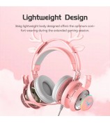 SY-G25 Deer Antler Wired Headset RGB Light Headphones with Noise Cancelling Mic 3.5mm Gaming Earphones for E-Sports - Pink