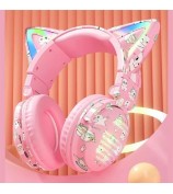 VJ371 Graffiti RGB Cat Ear Bluetooth Headset Detachable Microphone Stereo Music Wireless Headphones - Pink