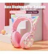VJ371 Graffiti RGB Cat Ear Bluetooth Headset Detachable Microphone Stereo Music Wireless Headphones - Pink