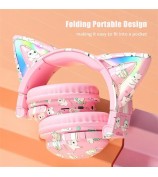 VJ371 Graffiti RGB Cat Ear Bluetooth Headset Detachable Microphone Stereo Music Wireless Headphones - Pink
