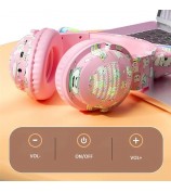 VJ371 Graffiti RGB Cat Ear Bluetooth Headset Detachable Microphone Stereo Music Wireless Headphones - Pink