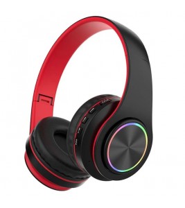 B39 Foldable Over-ear Bluetooth Headset Wireless HiFi Music Gaming Headphone with Breathing Light - Black+Red