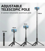 JAMRY kt-259 8-Section Retractable Selfie Stick Tripod with 360 Degree Rotating Phone Clip