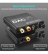 24Bit Digital to Analog Converter 192kHz DAC Bass Volume Control Coaxial SPDIF Toslink to Analog Stereo L/R RCA 3.5mm Jack Audio Adapter