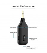 A60 3-in-1 Bluetooth 5.1 Audio Receiver Transmitter Calling 3.5mm Aux Stereo Music Wireless Adapter