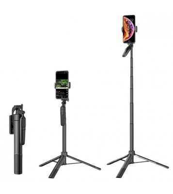 A65 1.6m Phone Tripod Aluminum Alloy Selfie Stick Tripod Anti-Shaking Tripod Stand with Wireless Remote for iPhone and Android