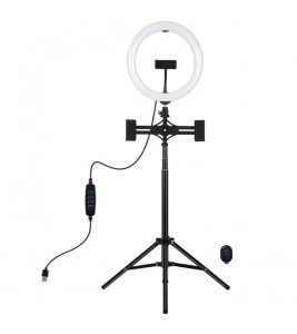 PULUZ PKT3066B 10.2 inch LED Selfie Ring Light Cell Phone Clamp Tripod Stand for Youtube Blogger Video Shooting