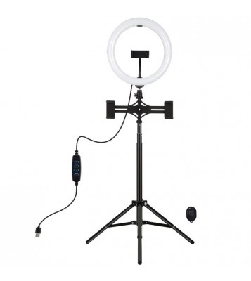 PULUZ PKT3066B 10.2 inch LED Selfie Ring Light Cell Phone Clamp Tripod Stand for Youtube Blogger Video Shooting