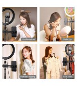 PULUZ PKT3066B 10.2 inch LED Selfie Ring Light Cell Phone Clamp Tripod Stand for Youtube Blogger Video Shooting