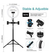 PULUZ PKT3066B 10.2 inch LED Selfie Ring Light Cell Phone Clamp Tripod Stand for Youtube Blogger Video Shooting