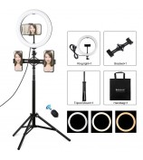 PULUZ PKT3066B 10.2 inch LED Selfie Ring Light Cell Phone Clamp Tripod Stand for Youtube Blogger Video Shooting