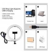 PULUZ PKT3066B 10.2 inch LED Selfie Ring Light Cell Phone Clamp Tripod Stand for Youtube Blogger Video Shooting