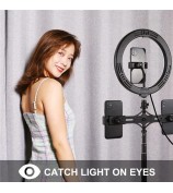 PULUZ PKT3066B 10.2 inch LED Selfie Ring Light Cell Phone Clamp Tripod Stand for Youtube Blogger Video Shooting