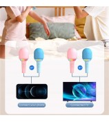 L8 Colorful Light Microphone Speaker Children Wireless Home Singing Handheld Mic - Pink