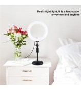 PULUZ PKT3078B 7.9-inch 20cm USB Dimmable Dual Color Temperature LED Ring Light with Phone Clamp + Round Base Desktop Mount