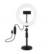 PULUZ PKT3078B 7.9-inch 20cm USB Dimmable Dual Color Temperature LED Ring Light with Phone Clamp + Round Base Desktop Mount
