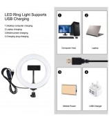 PULUZ PKT3078B 7.9-inch 20cm USB Dimmable Dual Color Temperature LED Ring Light with Phone Clamp + Round Base Desktop Mount