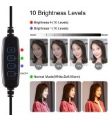PULUZ PKT3078B 7.9-inch 20cm USB Dimmable Dual Color Temperature LED Ring Light with Phone Clamp + Round Base Desktop Mount