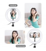 PULUZ PKT3078B 7.9-inch 20cm USB Dimmable Dual Color Temperature LED Ring Light with Phone Clamp + Round Base Desktop Mount
