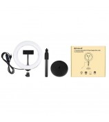 PULUZ PKT3078B 7.9-inch 20cm USB Dimmable Dual Color Temperature LED Ring Light with Phone Clamp + Round Base Desktop Mount