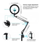 PULUZ 10.2-inch 26cm Ring Curved Light + Desktop Arm Stand USB 3 Modes Dimmable Dual Color Temperature LED Vlogging Selfie Photography Video Lights with Phone Clamp