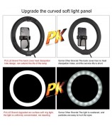 PULUZ 10.2-inch 26cm Ring Curved Light + Desktop Arm Stand USB 3 Modes Dimmable Dual Color Temperature LED Vlogging Selfie Photography Video Lights with Phone Clamp