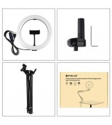 PULUZ 10.2-inch 26cm Ring Curved Light + Desktop Arm Stand USB 3 Modes Dimmable Dual Color Temperature LED Vlogging Selfie Photography Video Lights with Phone Clamp