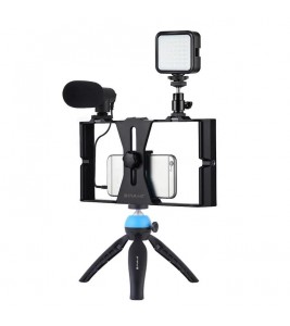 PULUZ PKT3095 Smartphone Vlog Live Streaming Video Rig Kit with Microphone + Tripod + Fill Light - Blue