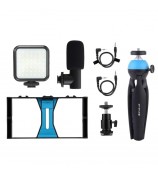 PULUZ PKT3095 Smartphone Vlog Live Streaming Video Rig Kit with Microphone + Tripod + Fill Light - Blue