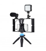 PULUZ PKT3095 Smartphone Vlog Live Streaming Video Rig Kit with Microphone + Tripod + Fill Light - Blue
