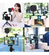PULUZ PKT3095 Smartphone Vlog Live Streaming Video Rig Kit with Microphone + Tripod + Fill Light - Blue