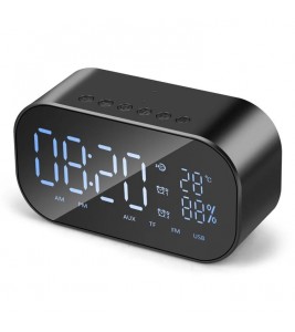 S2 Digital Mirror Screen Dual Alarm Clock Radio Wireless Bluetooth Speaker Deep Bass Loudspeaker - Black