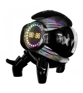 M10 Robot Shape AI Bluetooth Speaker with Alarm Clock RGB Lights Deep Bass Speaker FM Radio - Black