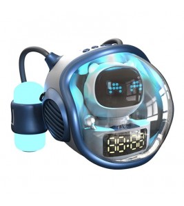 M60 Spaceship Shape AI Bluetooth Speaker with Alarm Clock Dual RGB Lights Wireless Speaker Support TF FM - Blue  /  White