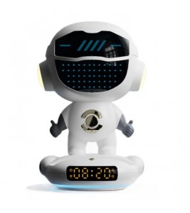 M80 Spaceship Shape AI Bluetooth Speaker WiFi Wireless Speaker with Alarm Clock Night Lights Phone Holder - White