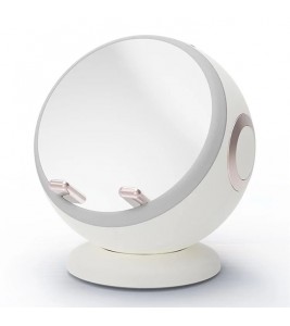 S8 Makeup Mirror AI Bluetooth Speaker with Alarm Clock Lights Wireless Charger Support TF Card - White