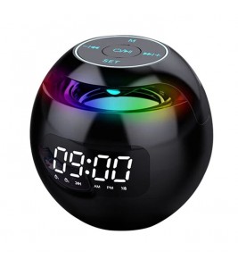 G-90Q Portable Wireless Bluetooth Speaker Ball Shape Alarm Clock FM Radio Smart Subwoofer (English / Sensing Version) - Black