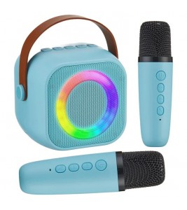 K29 Bluetooth Speaker Portable Home Karaoke Machine with 2 Wireless Microphones Set - Blue