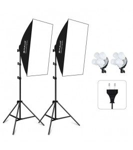 PULUZ PKT3134 2Pcs 50x70cm Softbox + 8x E27 LED Light Bulb + 2 x Tripod Stand Photography Kit Set - EU Plug
