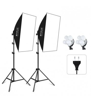 PULUZ PKT3134 2Pcs 50x70cm Softbox + 8x E27 LED Light Bulb + 2 x Tripod Stand Photography Kit Set - EU Plug